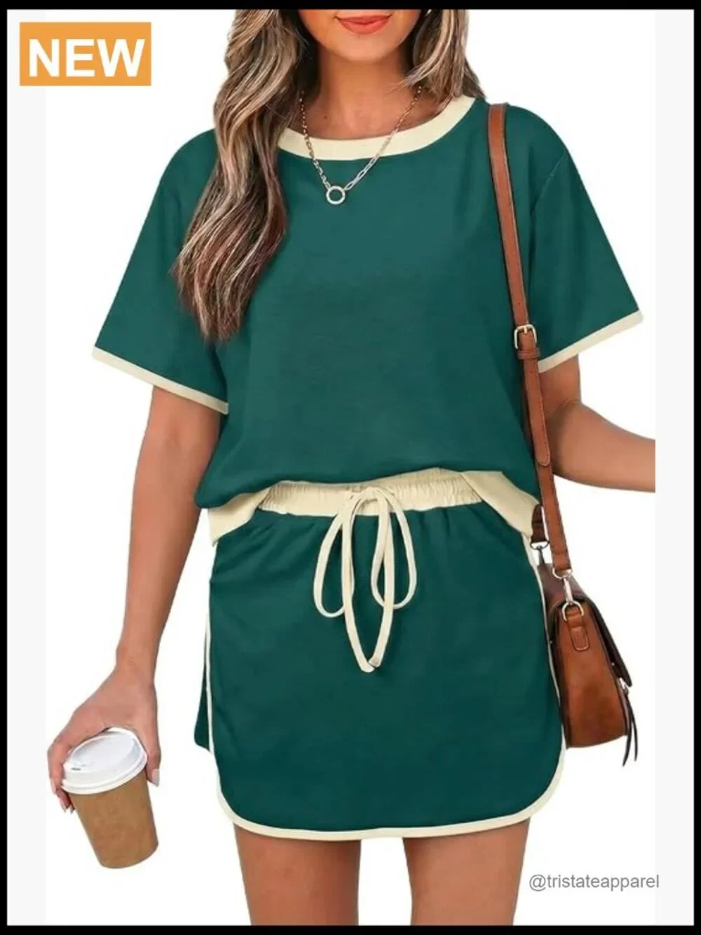 Women's 2 Piece Skort Set Short Sleeve Top and Drawstring Skort Matching Lounge